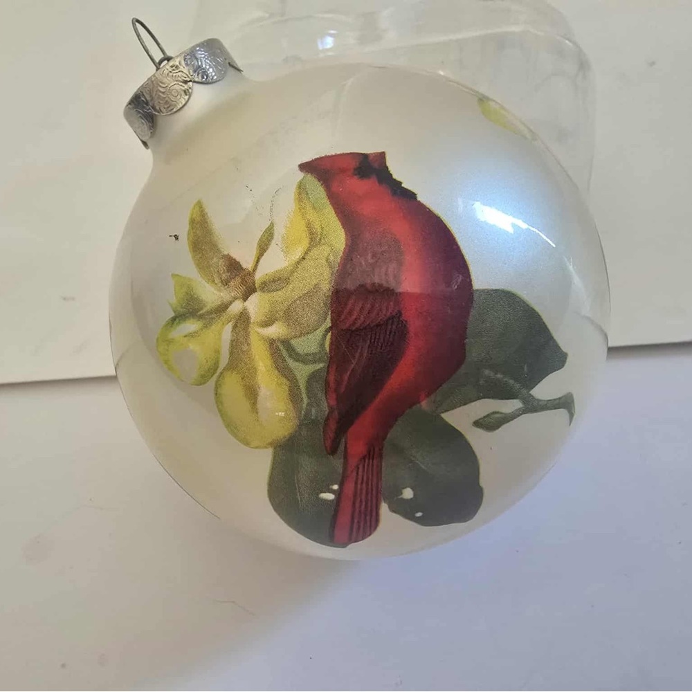 Christmas Ornament  Red Cardinal overlay on white  glass bulb - Picture 3 of 3